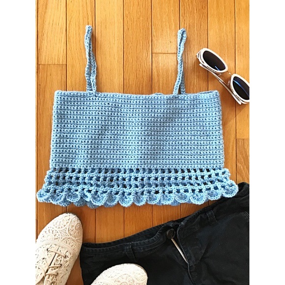 Tops | Homemade Caged Scallop Knit Crochet Crop Top | Poshmark